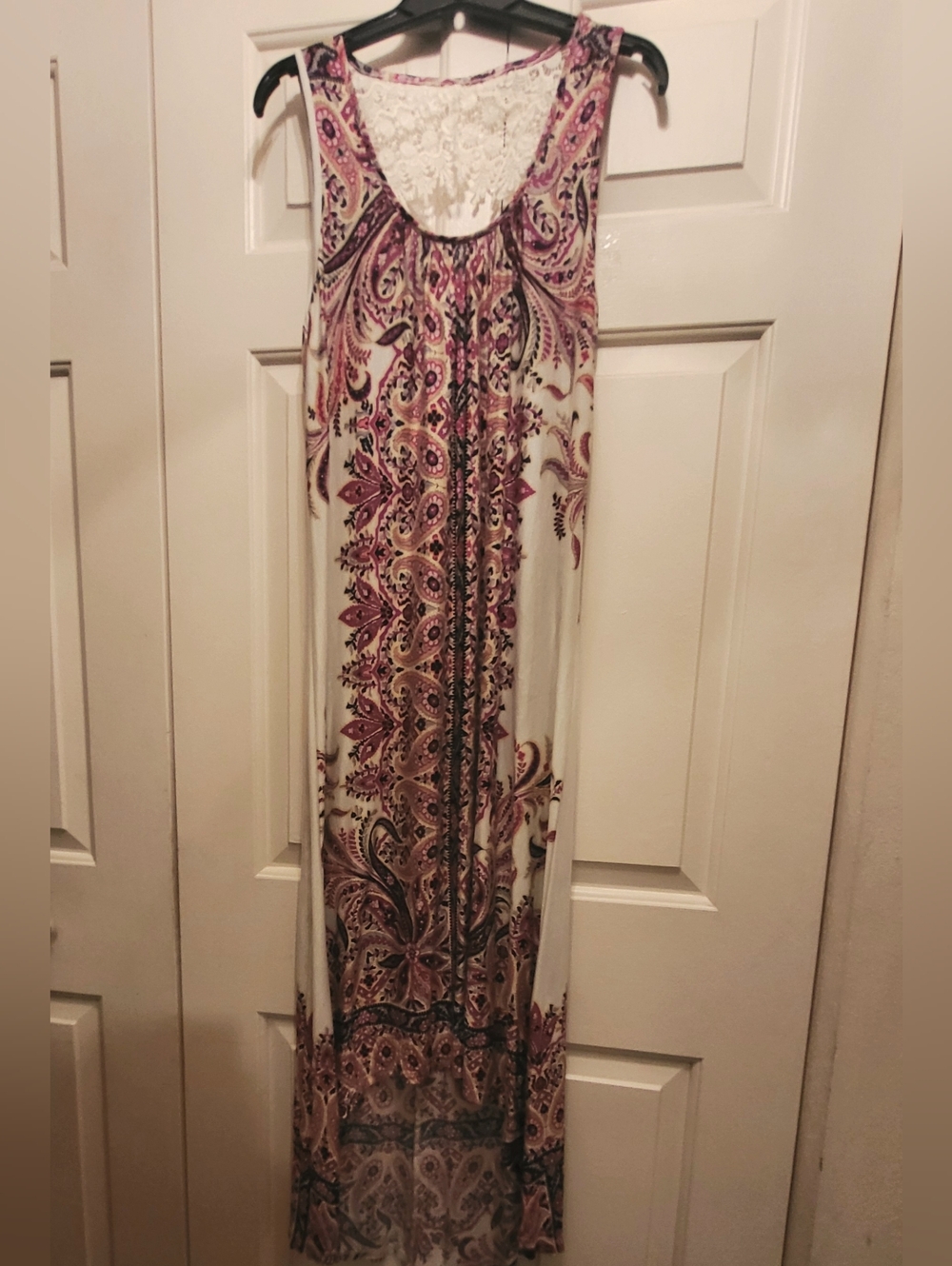 Live And Let Live Sleeveless Paisley Cream/Cranberry Hi Lo Maxi Dress